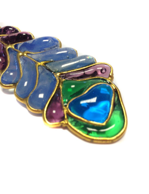 Broche LOULOU de la FALAISE  "épi de blé" en pâte de verre multicolore