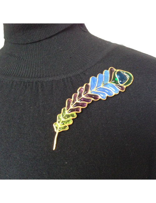 Broche LOULOU de la FALAISE  "épi de blé" en pâte de verre multicolore