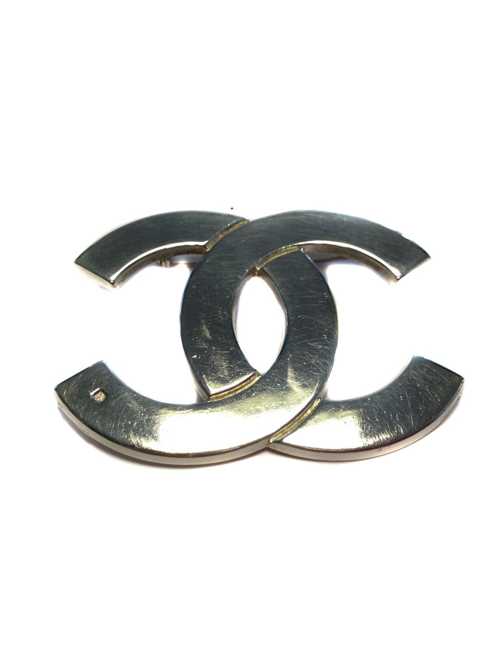 Broche CHANEL double "C" argent massif
