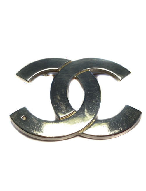 Broche CHANEL double "C" argent massif