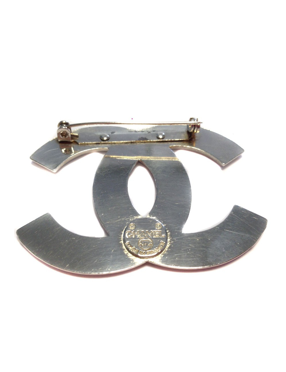PIN CHANEL double "C" silver metal