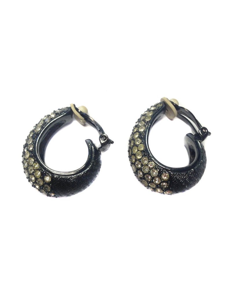 GOOSSENS blackened silver metal clips and rhinestone earrings