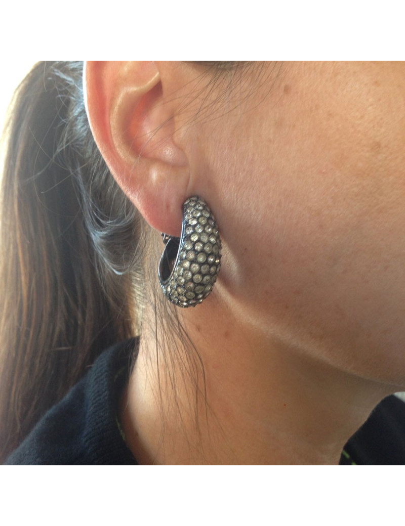 GOOSSENS blackened silver metal clips and rhinestone earrings
