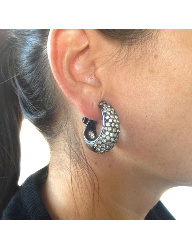 GOOSSENS blackened silver metal clips and rhinestone earrings