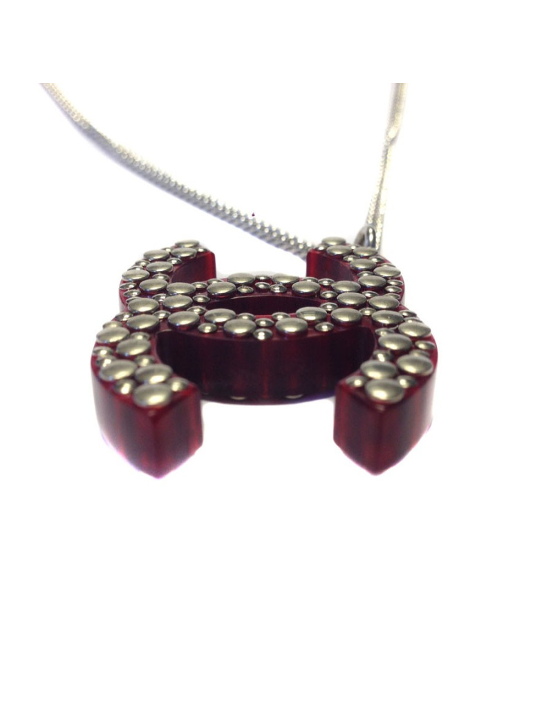 CHANEL necklace CC red plexi studded collar