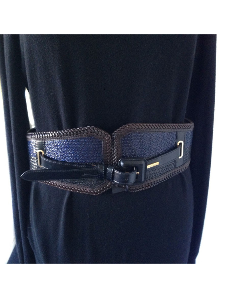 Ceinture BURBERRY PRORSUM en cuir marron, noir et bleu