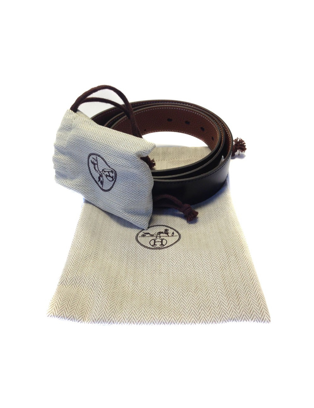 Ceinture HERMES en cuir réversible noir et gold