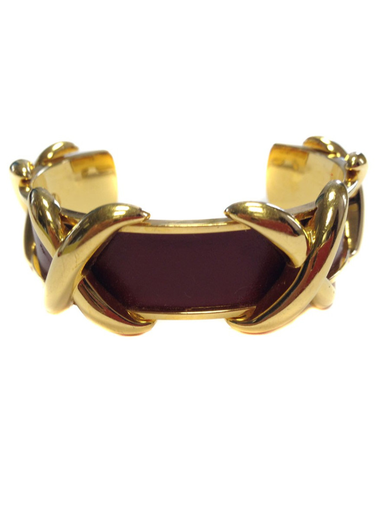 Bracelet HERMES doré et cuir