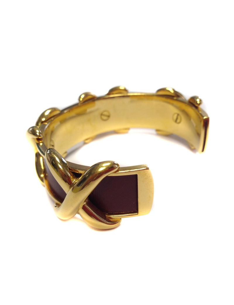 Bracelet HERMES doré et cuir