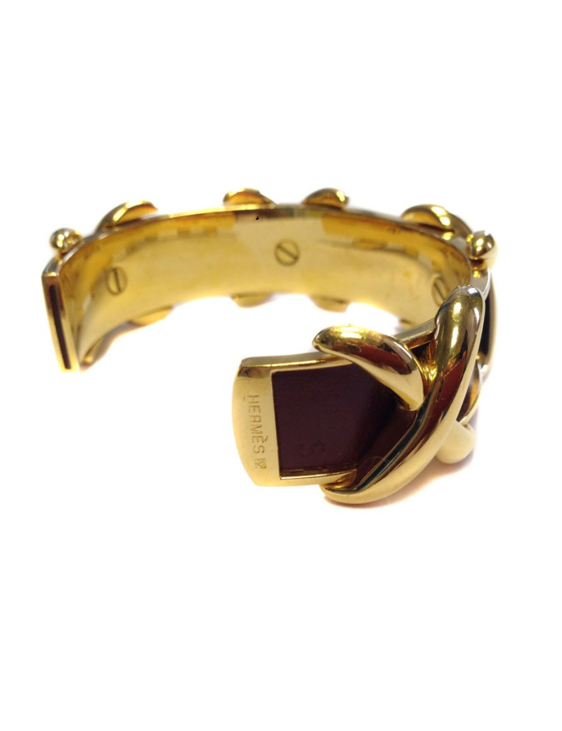 HERMES bracelet gold and leather