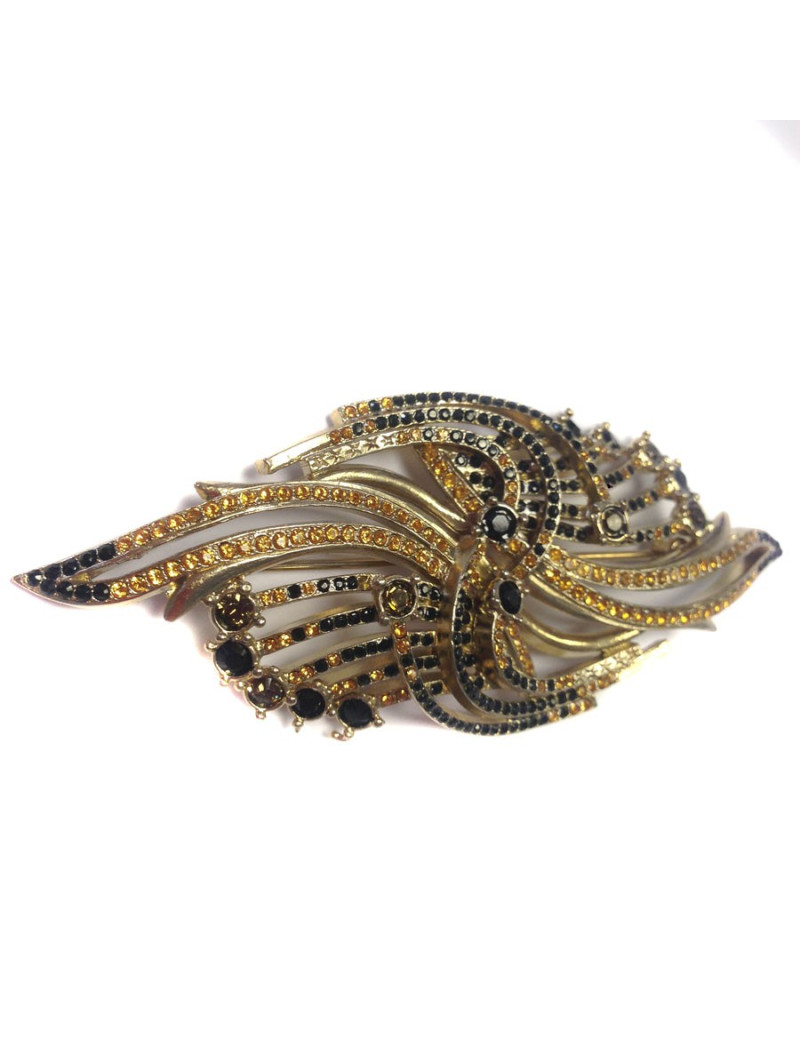 PIN seam in gold metal and rhinestones black and amber