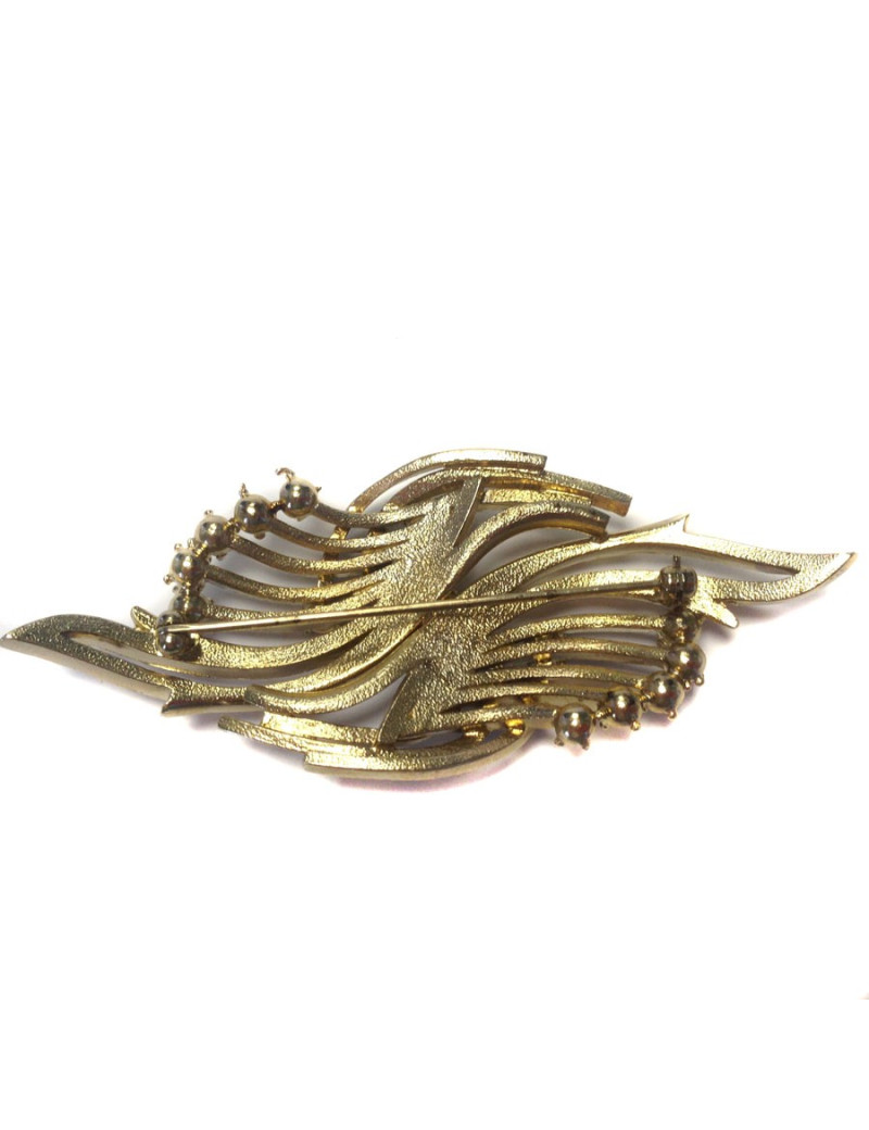 Broche Couture en métal doré et strass noirs et ambres