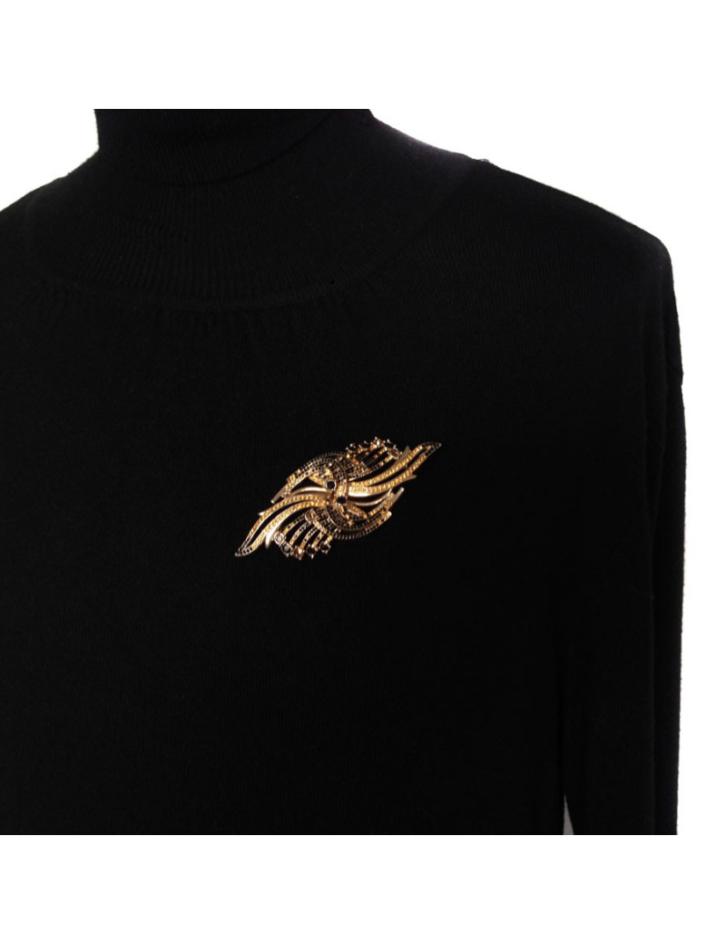 Broche Couture en métal doré et strass noirs et ambres