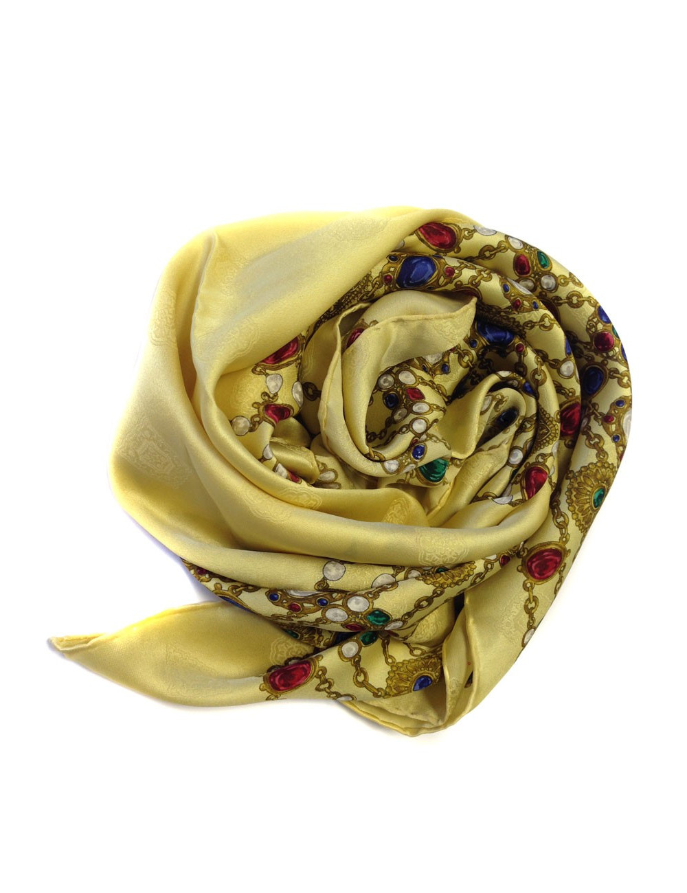 Carré CHANEL soie lourde motifs bijoux sur fond or