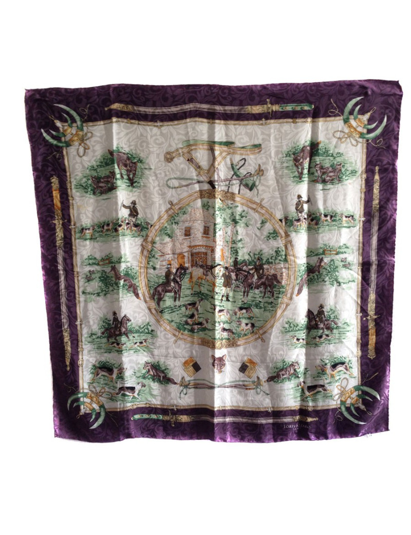 Foulard LORIS AZZARO en soie prune et ivoire