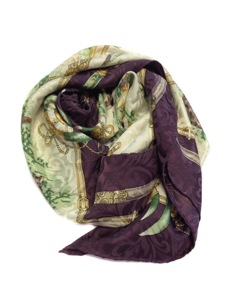 Foulard LORIS AZZARO en soie prune et ivoire