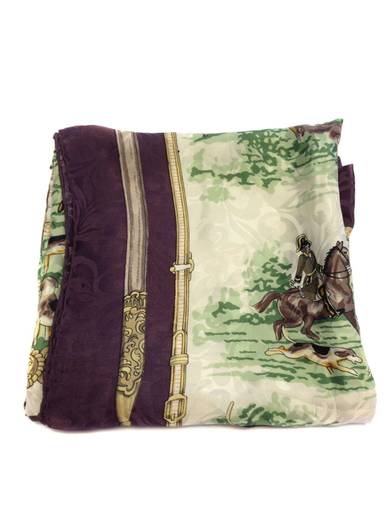LORIS AZZARO plum and ivory silk scarf