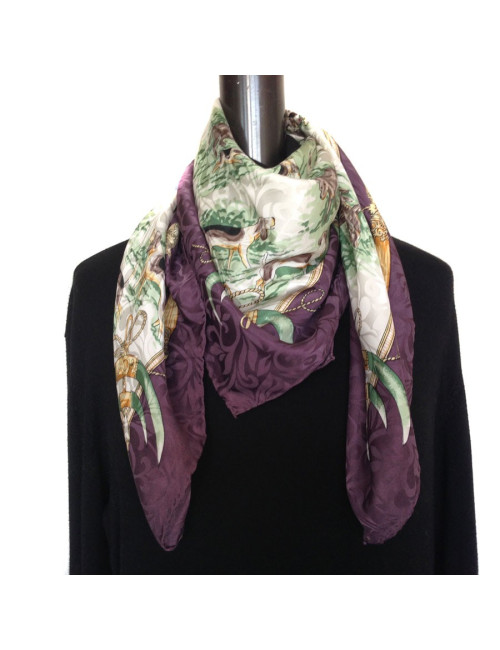 LORIS AZZARO plum and ivory silk scarf