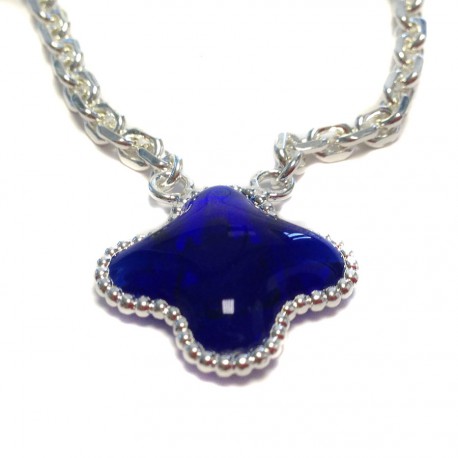 MARGUERITE of VALOIS sapphire glass clover necklace