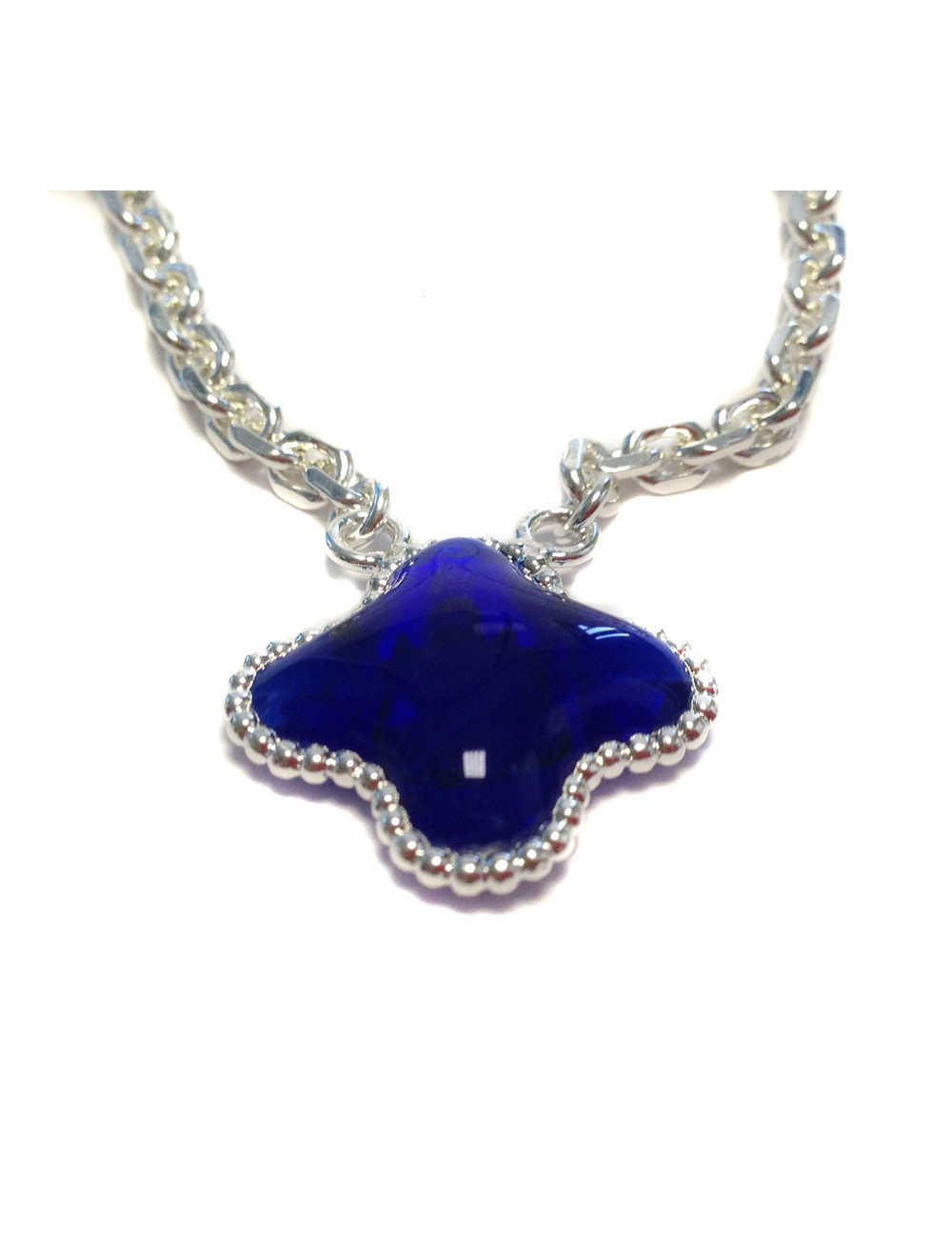 MARGUERITE of VALOIS sapphire glass clover necklace