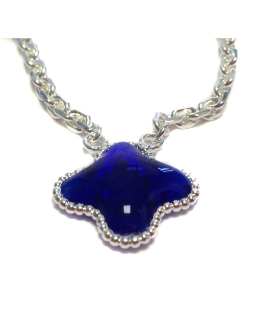 MARGUERITE of VALOIS sapphire glass clover necklace