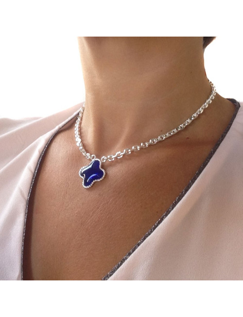 MARGUERITE of VALOIS sapphire glass clover necklace
