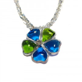 Necklace floweret MARGUERITE of VALOIS in green and blue glass
