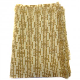 Étole HERMES vintage en laine beige à motif H