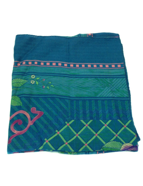 Shawl HERMES 'Game of straw' in cashmere and silk blue duck