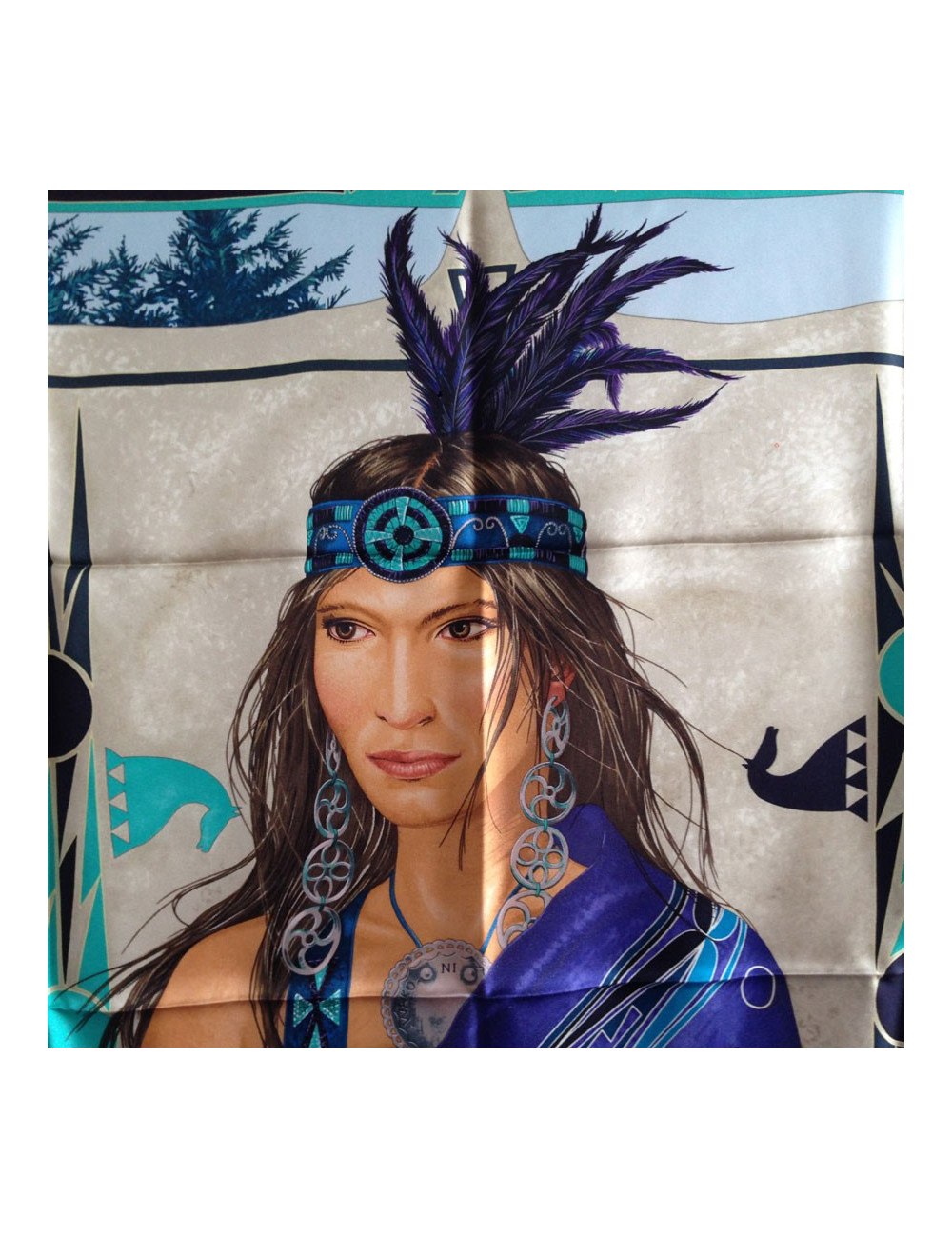 Hermès "WA ' KO NI" Princess Indian in blue silk