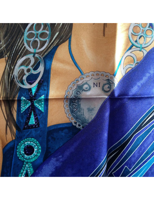 Hermès "WA ' KO NI" Princess Indian in blue silk
