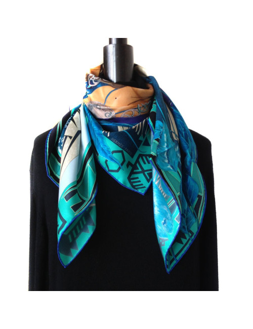 Hermès "WA ' KO NI" Princess Indian in blue silk