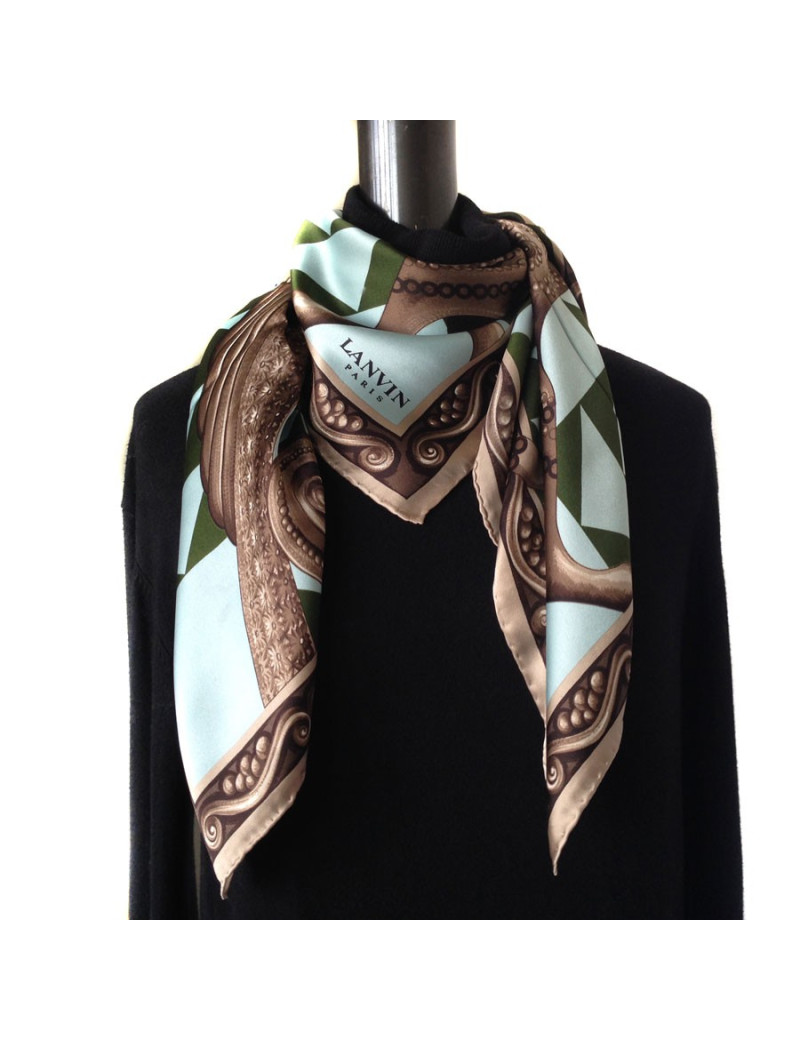 Foulard LANVIN en soie bronze et bleu