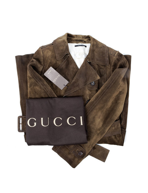 GUCCI T42 It brown suede trench coat