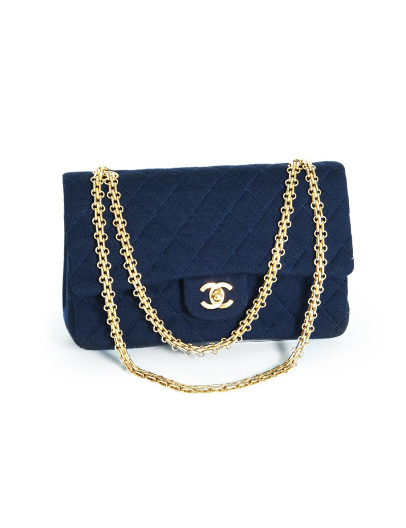 Sac Timeless CHANEL jersey bleu 