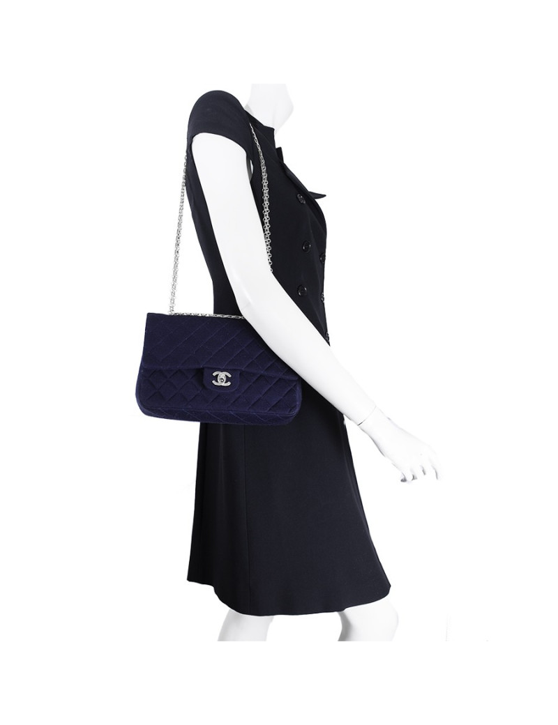 Sac Timeless CHANEL jersey bleu 