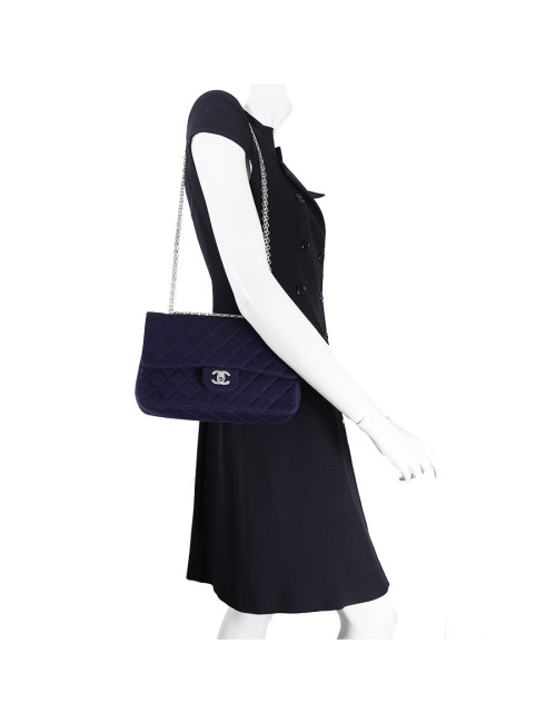 Sac Timeless CHANEL jersey bleu 