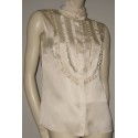 CHANEL T 42 in Ecru silk sleeveless blouse