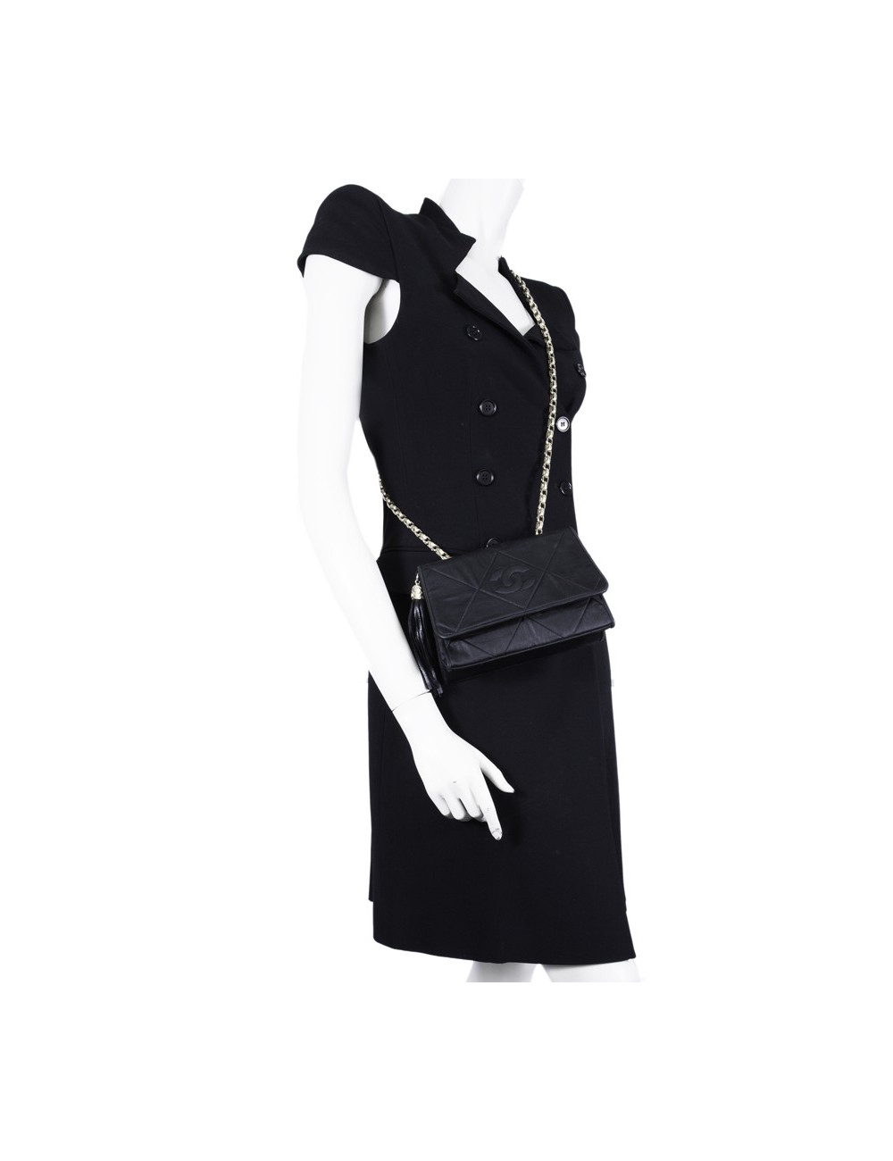 Sac du soir CHANEL en satin duchesse noir