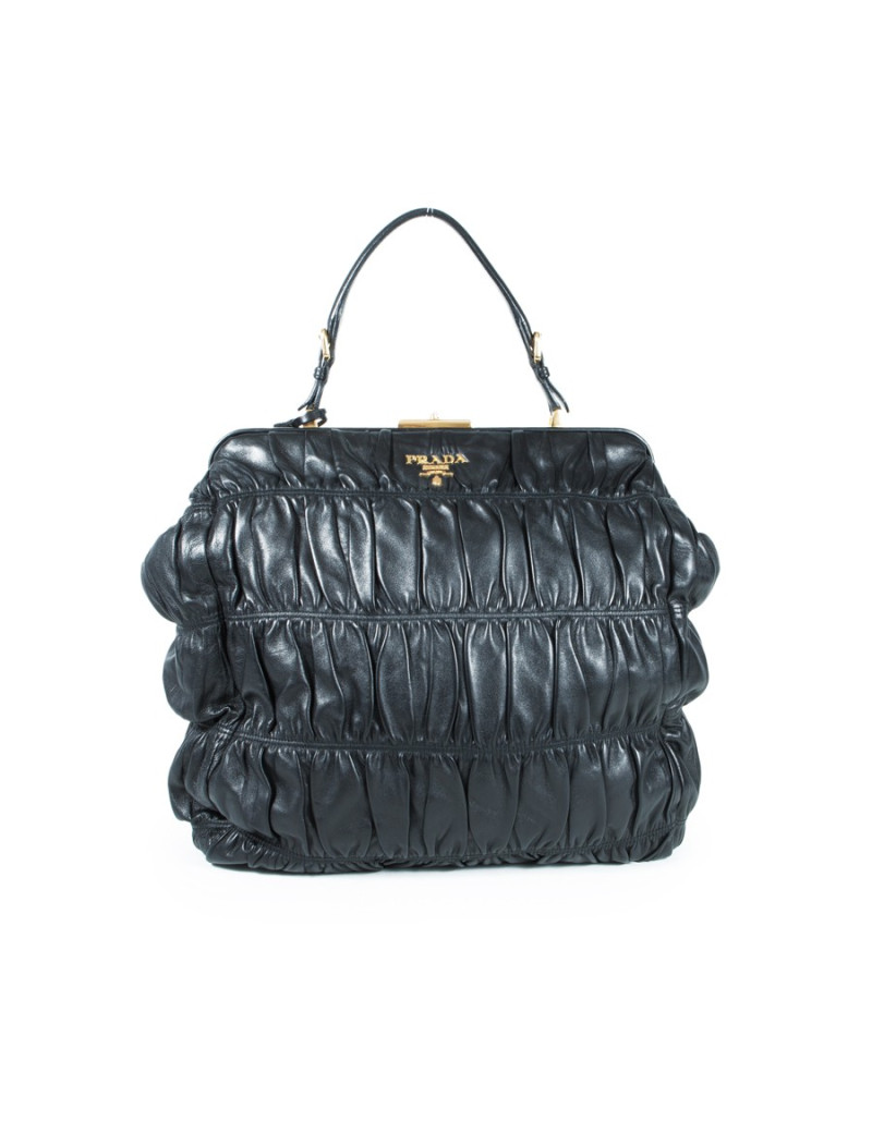 Sac PRADA cuir noir plissé