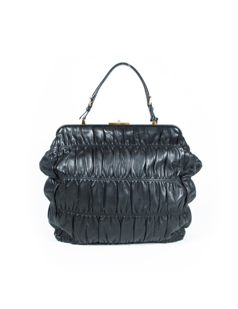 Sac PRADA cuir noir plissé