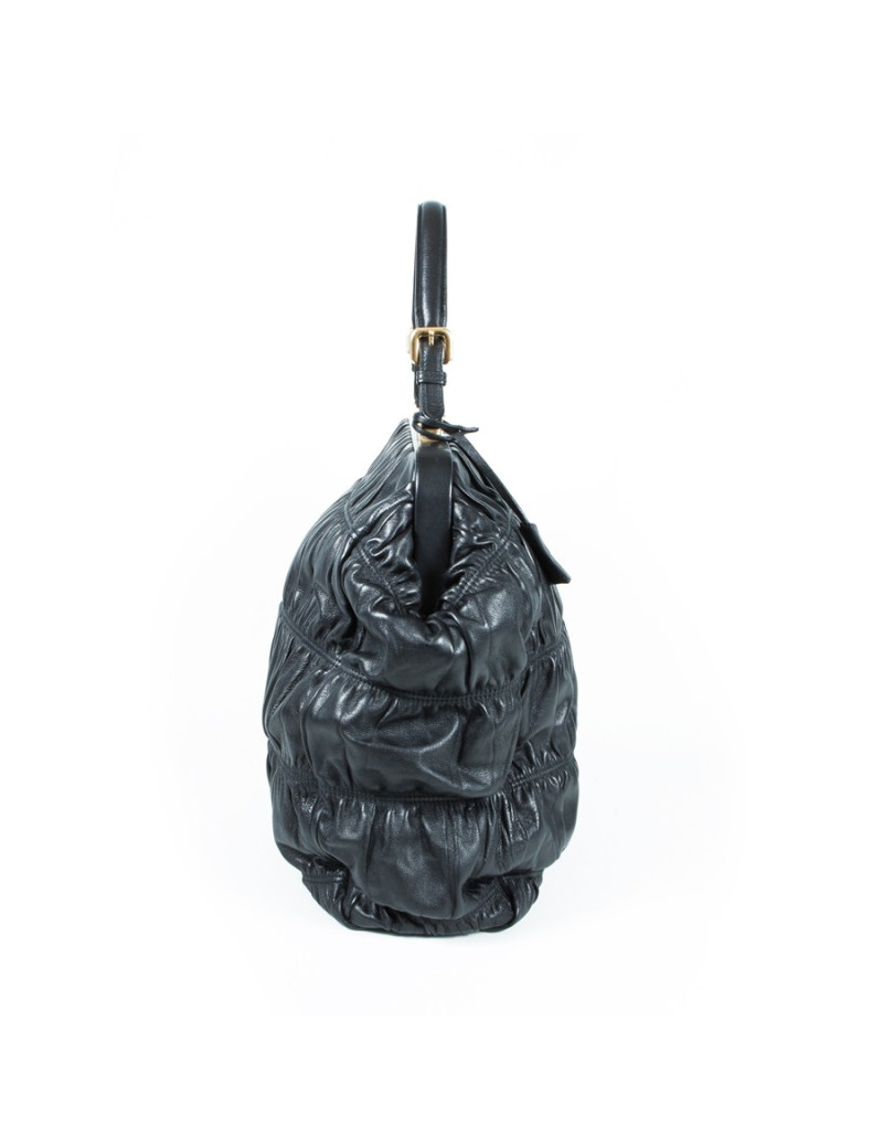 Sac PRADA cuir noir plissé