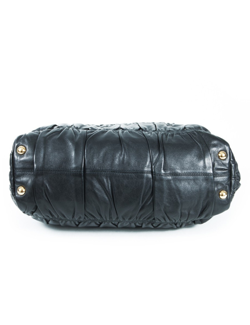 Sac PRADA cuir noir plissé
