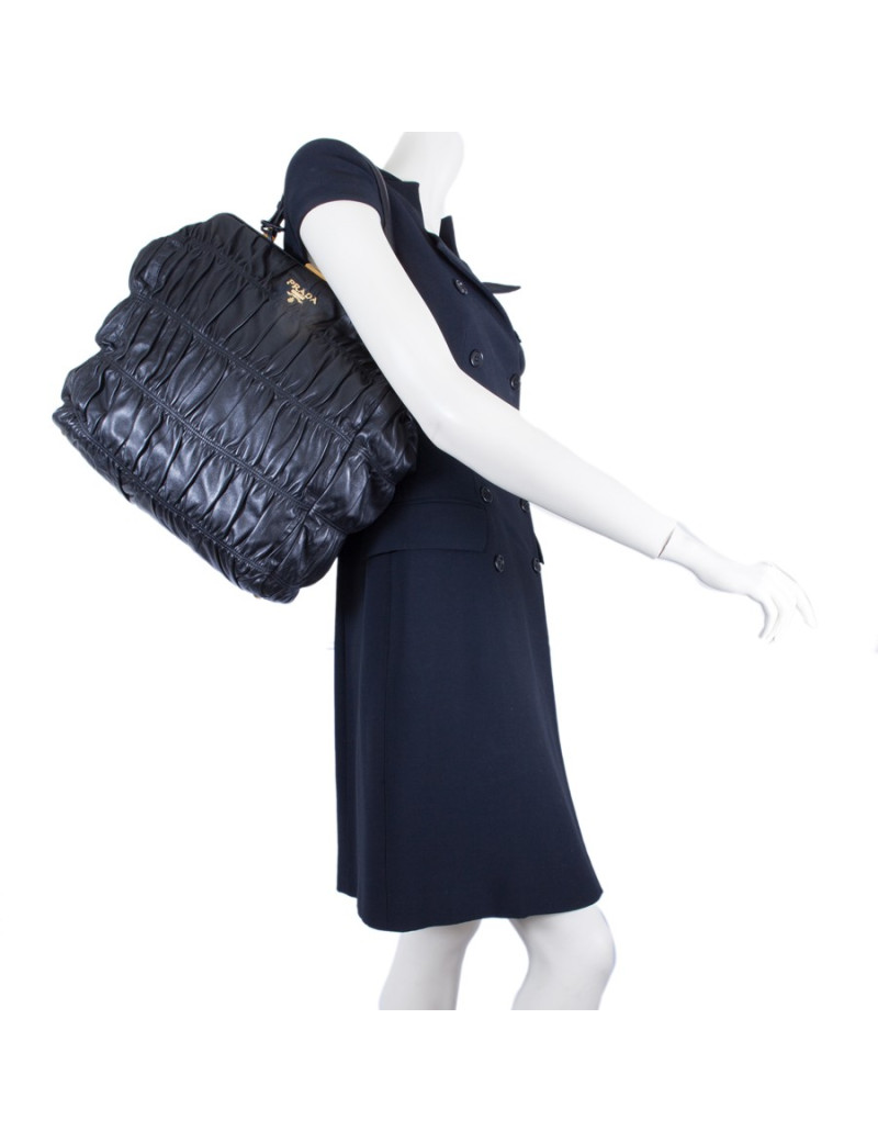 PRADA pleated black leather bag