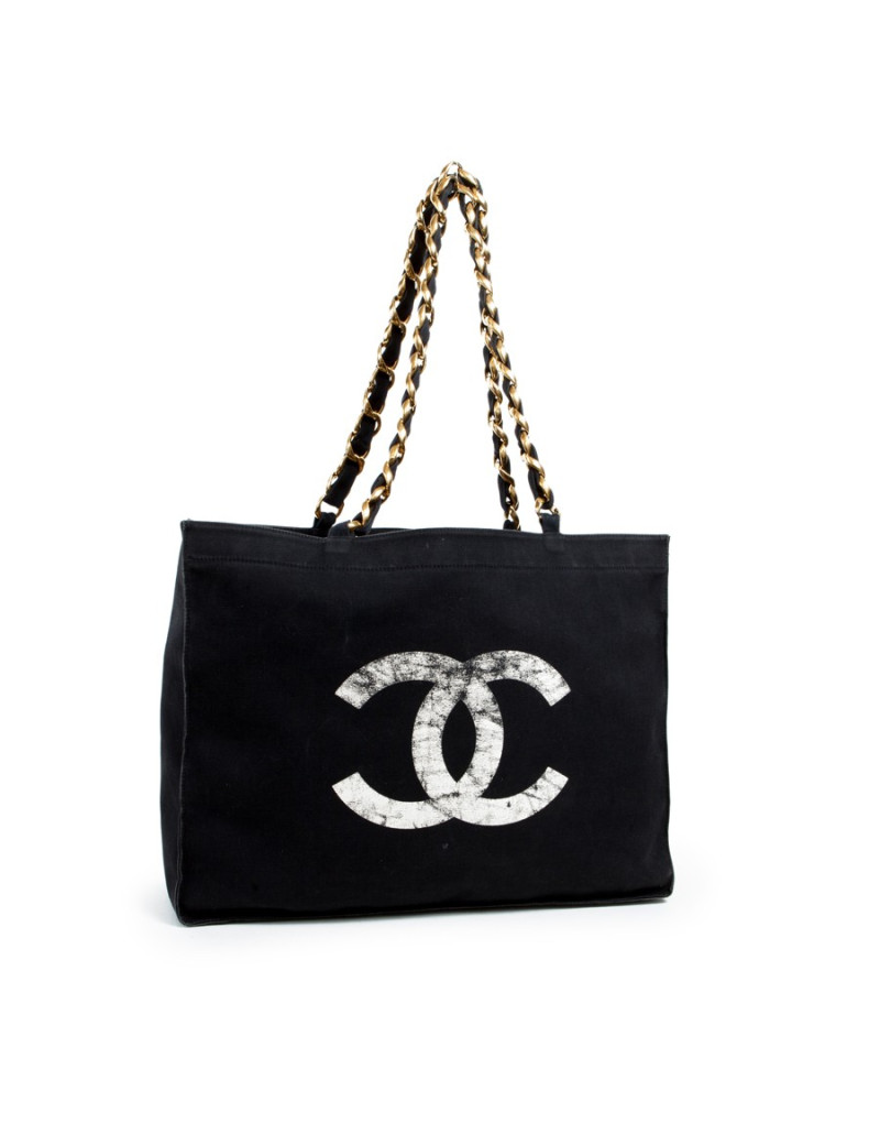 Sac cabas CHANEL 80' en toile noire
