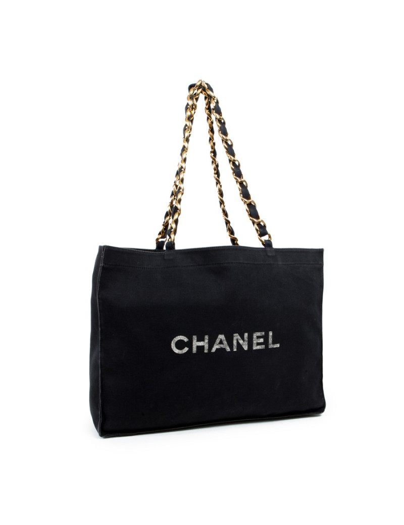 Sac cabas CHANEL 80' en toile noire