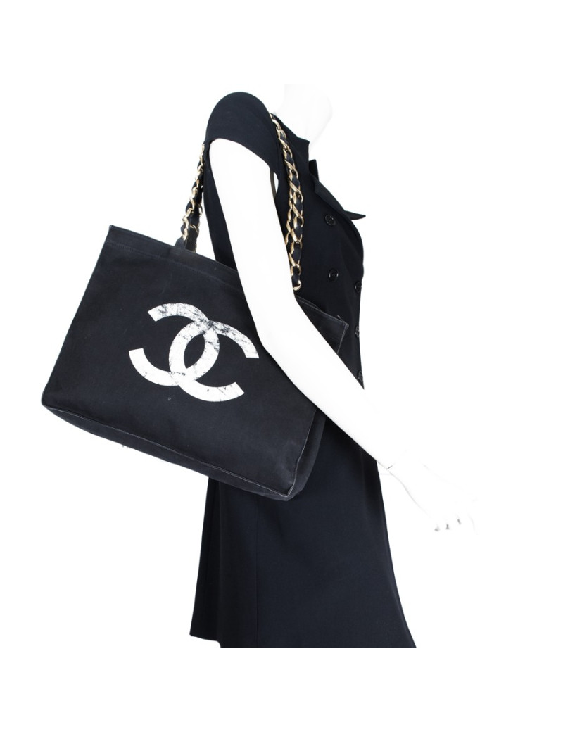 Sac cabas CHANEL 80' en toile noire