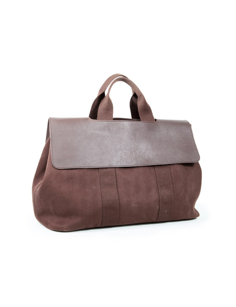 Sac HERMES toile et cuir marron