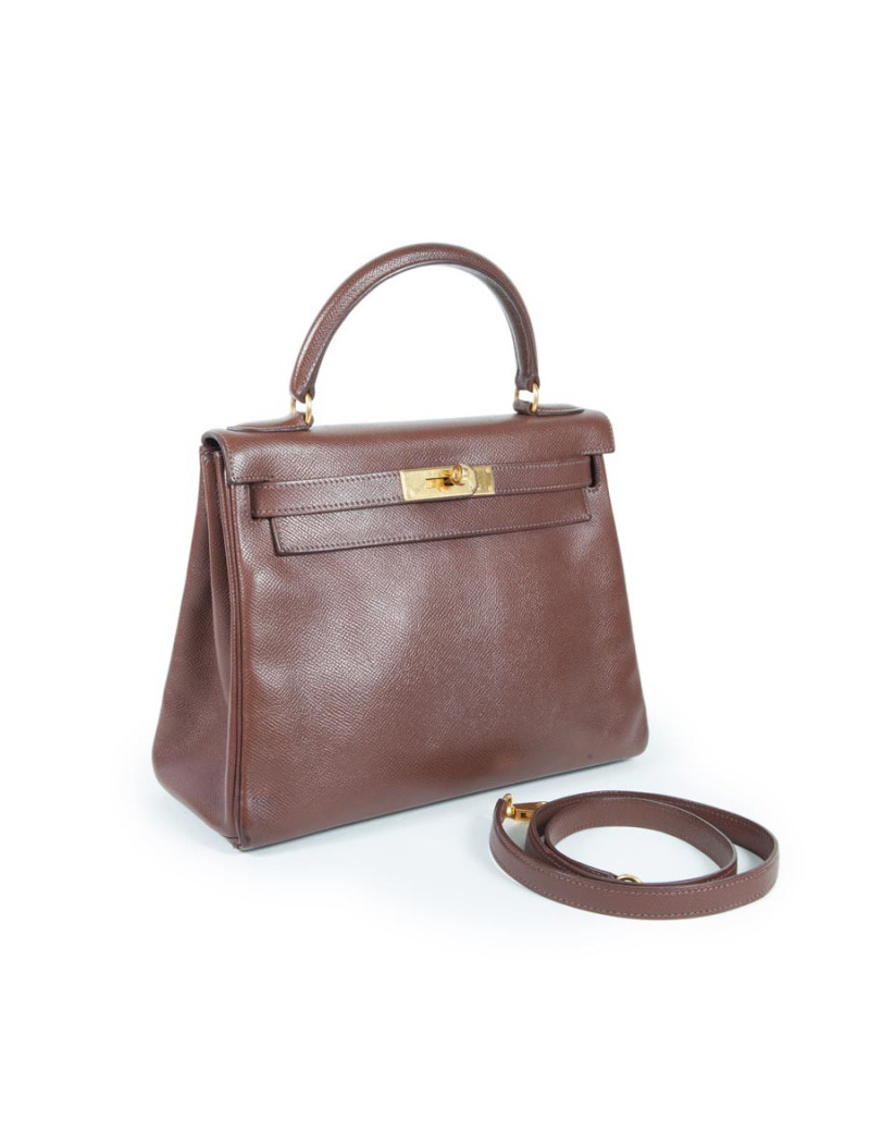 Sac 'Kelly 28' HERMES cuir grainé marron