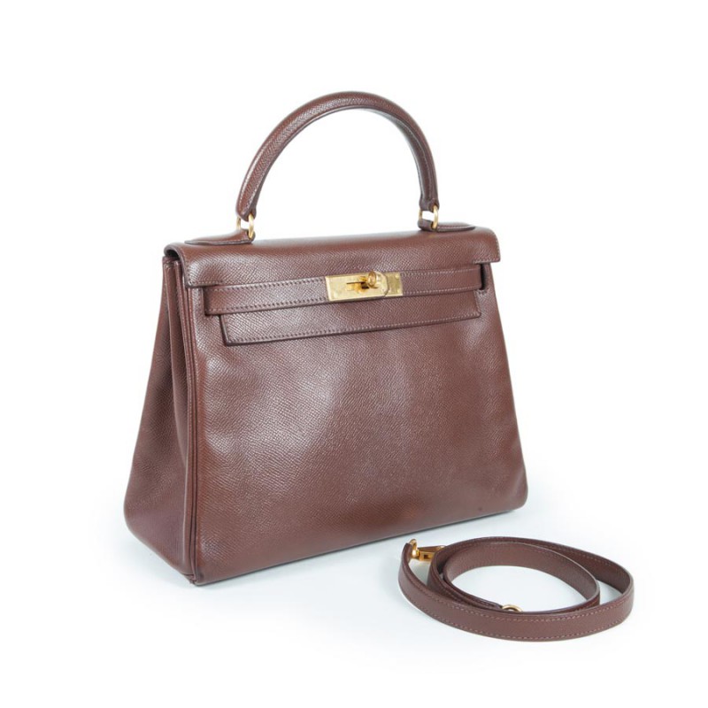 Bag epsom brown leather HERMES ' Kelly 28' - VALOIS VINTAGE PARIS